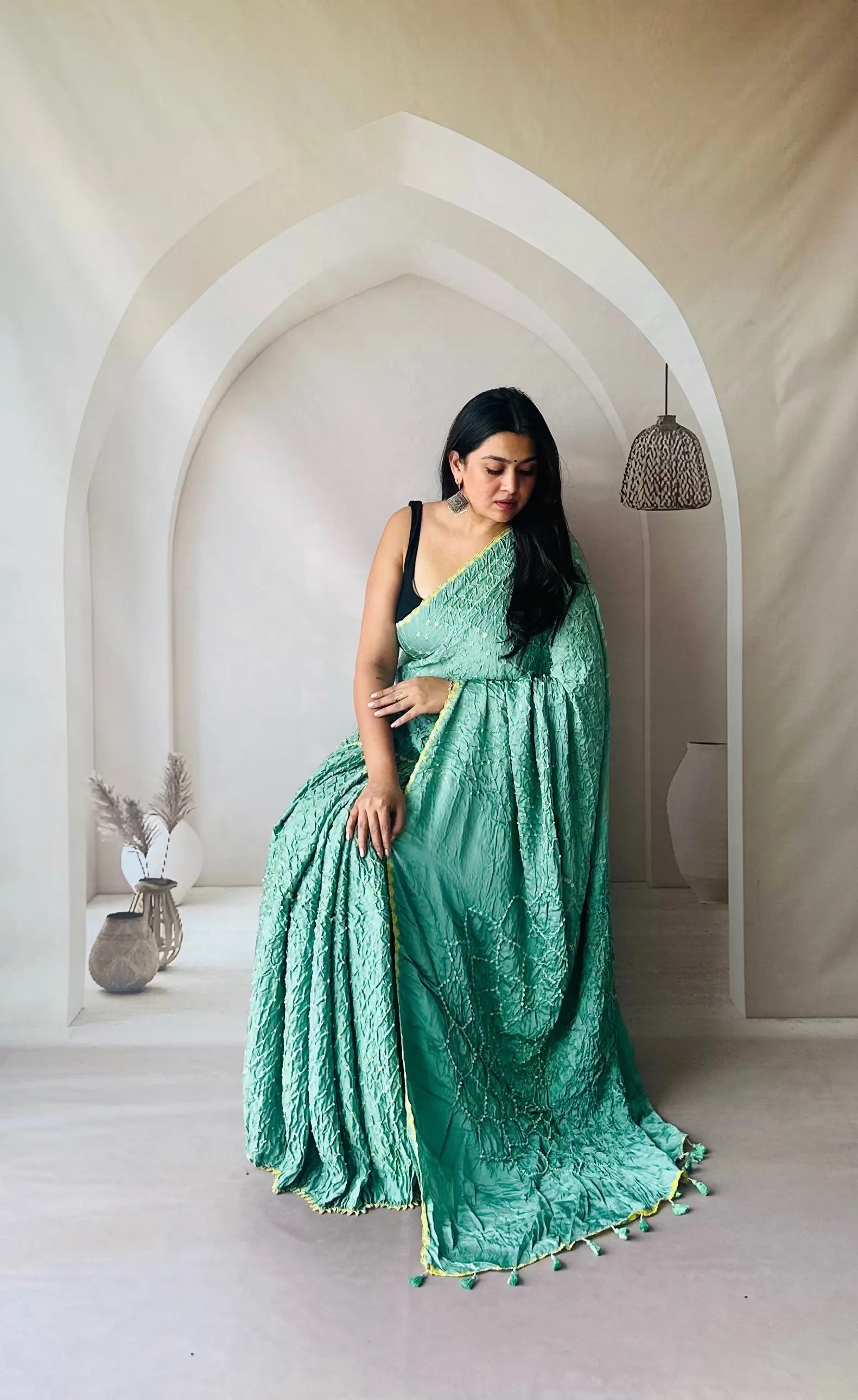 Pista Bandhej Spider Modal Silk Saree RAKHIYO