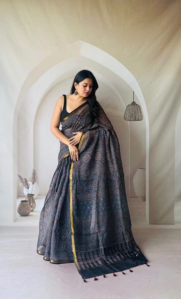 Indigo Kota Ajarakh Saree RAKHIYO