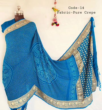 Premium Pure Crepe Bandhej Saree RAKHIYO
