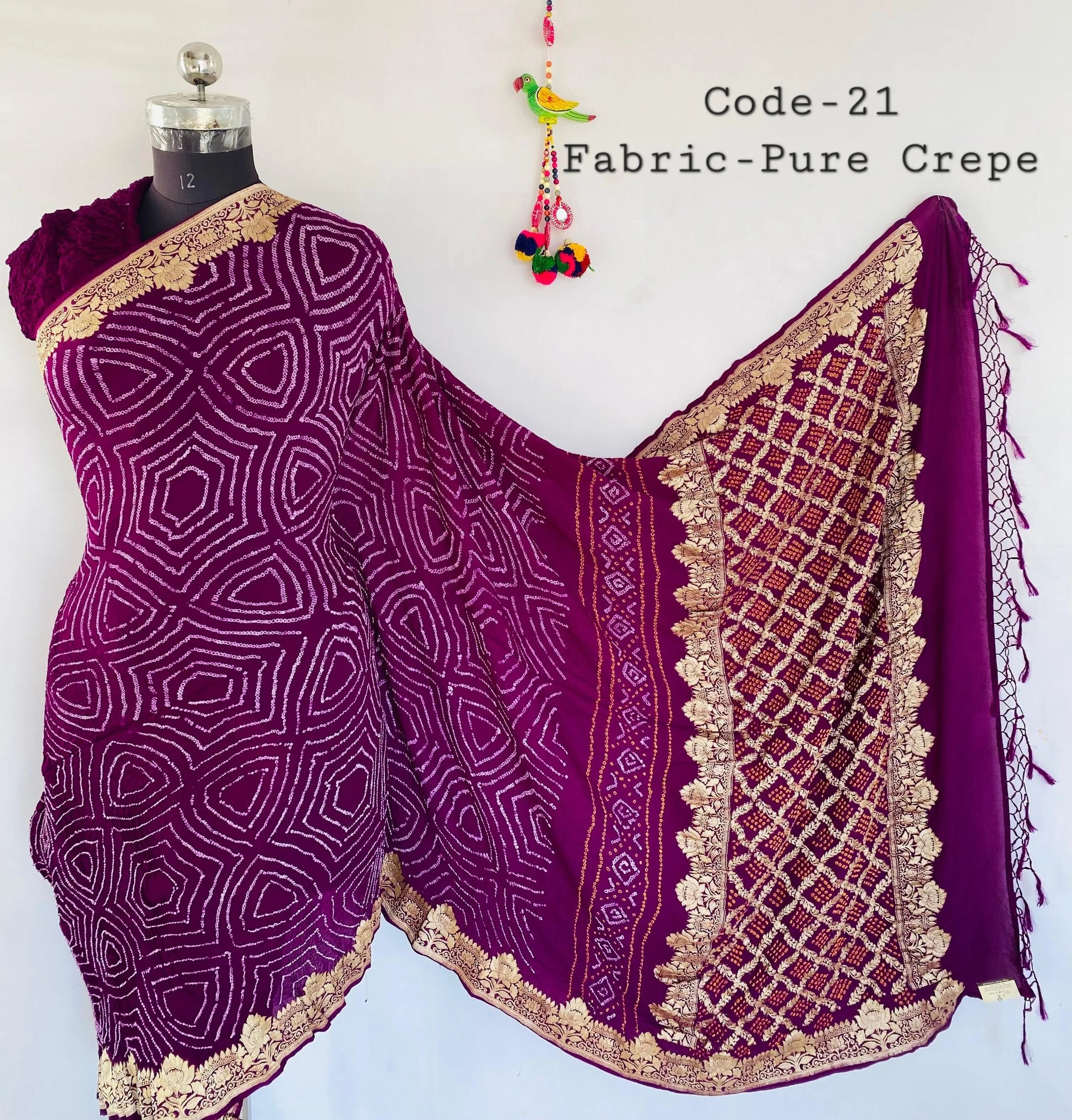 Premium Pure Crepe Bandhej Saree RAKHIYO