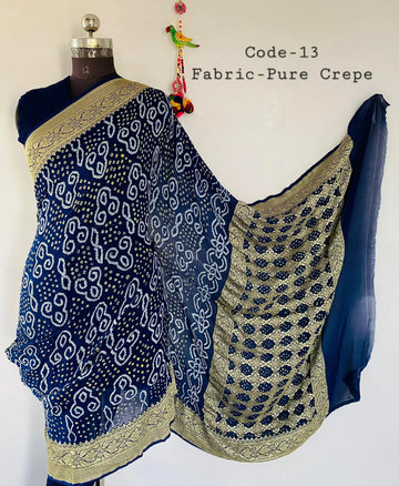 Premium Pure Crepe Bandhej Saree RAKHIYO