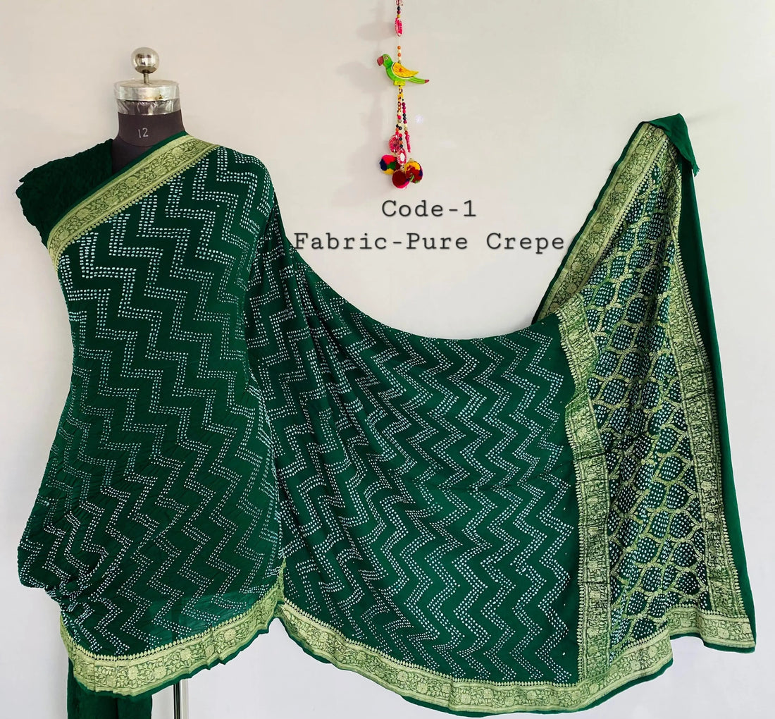 Premium Pure Crepe Bandhej Saree RAKHIYO