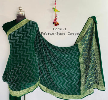 Premium Pure Crepe Bandhej Saree RAKHIYO