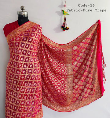 Premium Pure Crepe Bandhej Saree RAKHIYO