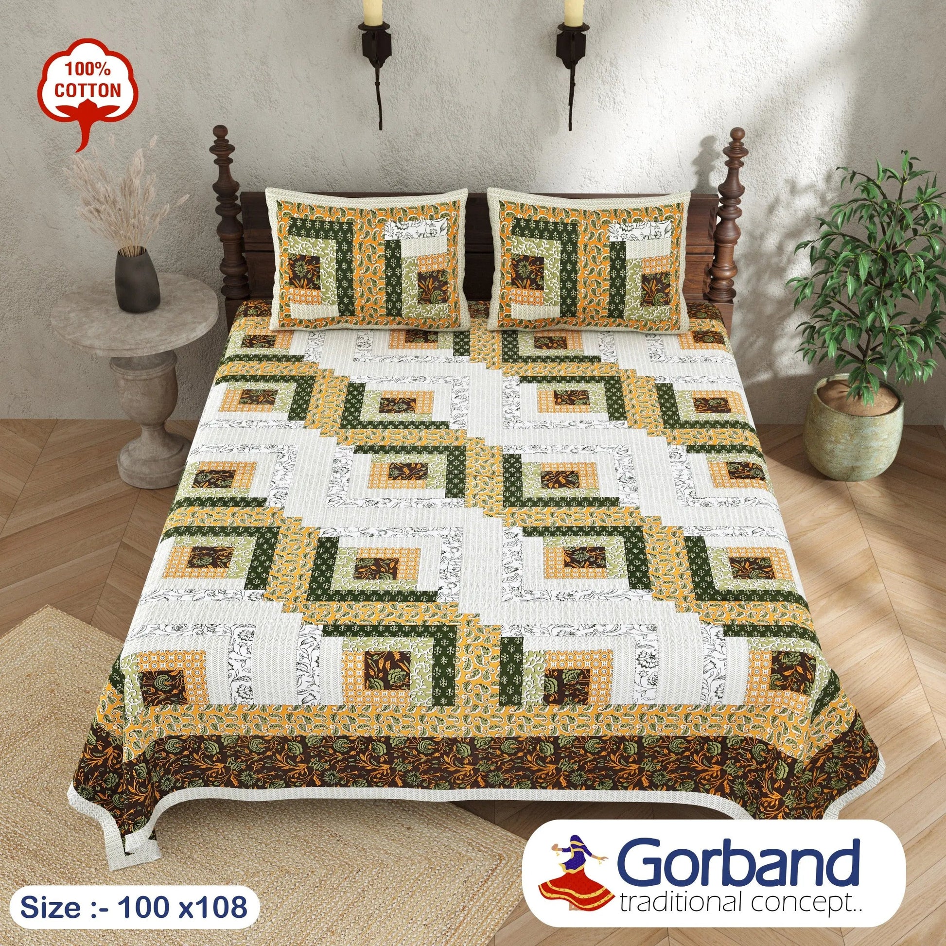 Gorband Geometry Patchwork Print Double-Bedsheet RAKHIYO