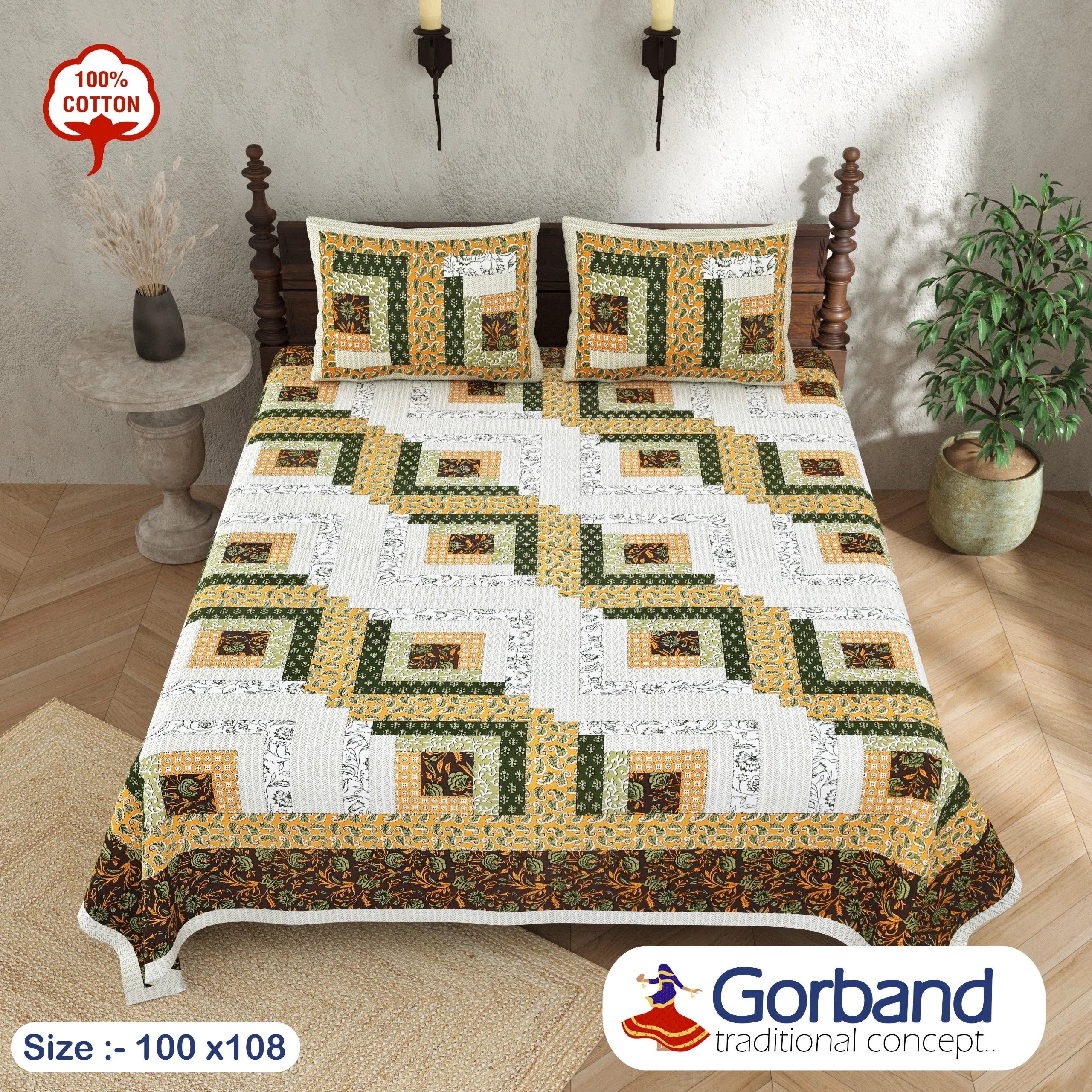 Gorband Geometry Patchwork Print Double-Bedsheet RAKHIYO