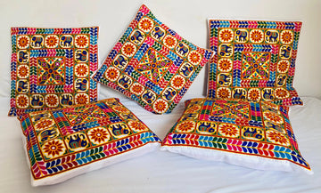 White Square Kutchhi Embroidered Cushion Cover RAKHIYO