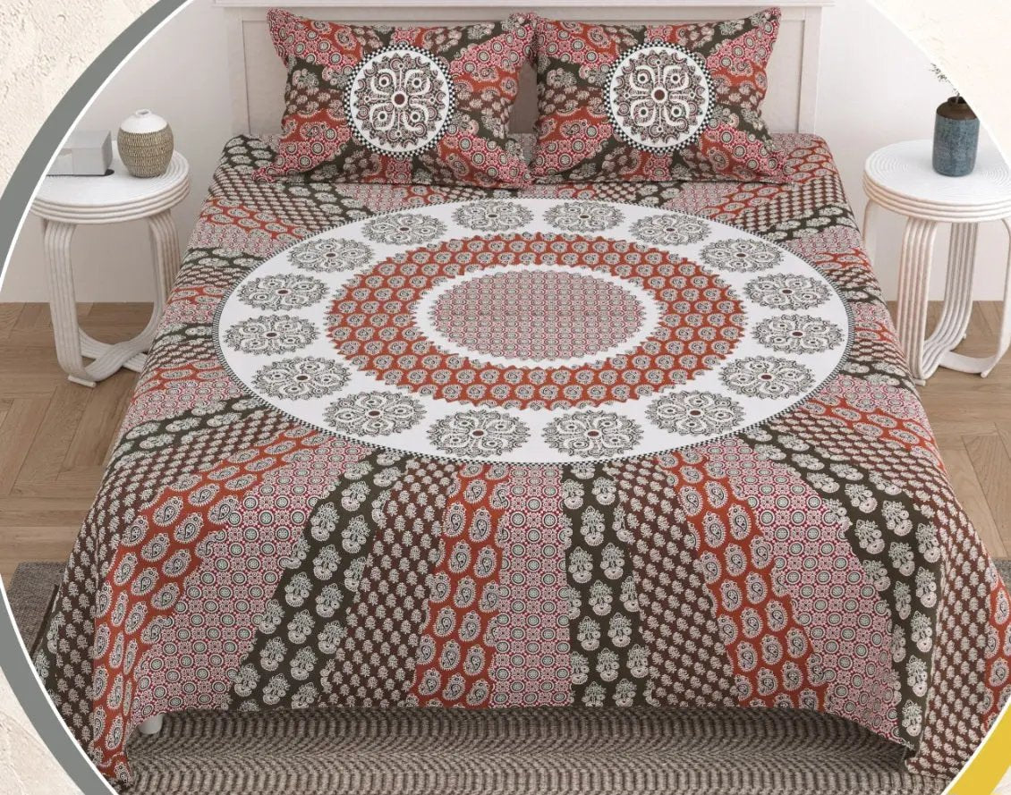 Chakra Ajarakh Patchwork Print Double-Bedsheet RAKHIYO
