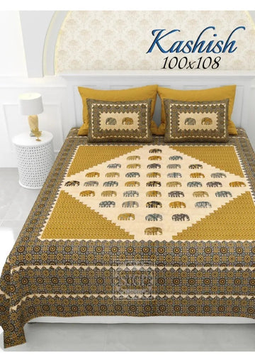 Yellow Elephant Patchwork Print Double-Bedsheet RAKHIYO