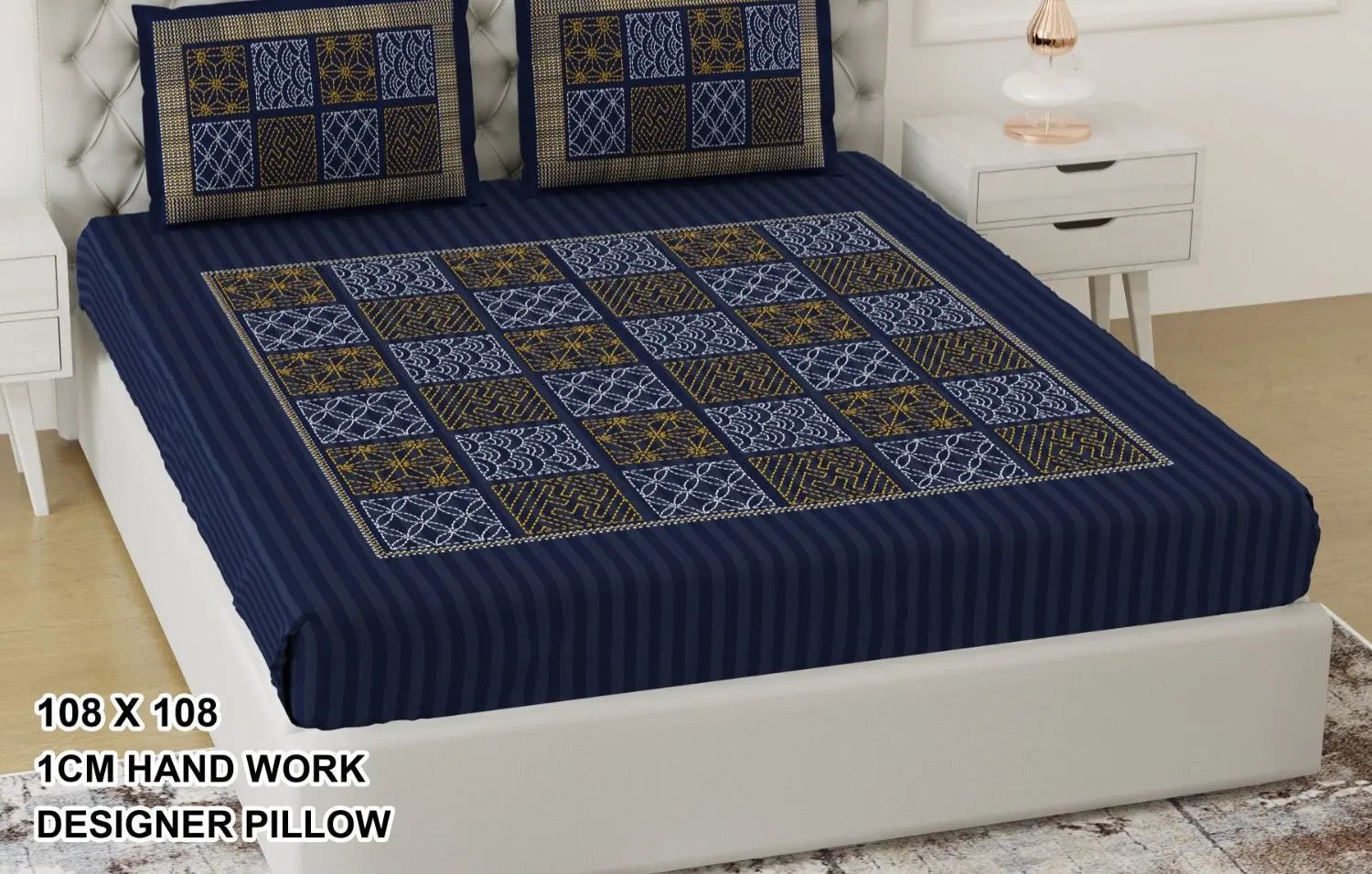 Kutchi Embroidered 3D Print Double-Bedsheet RAKHIYO