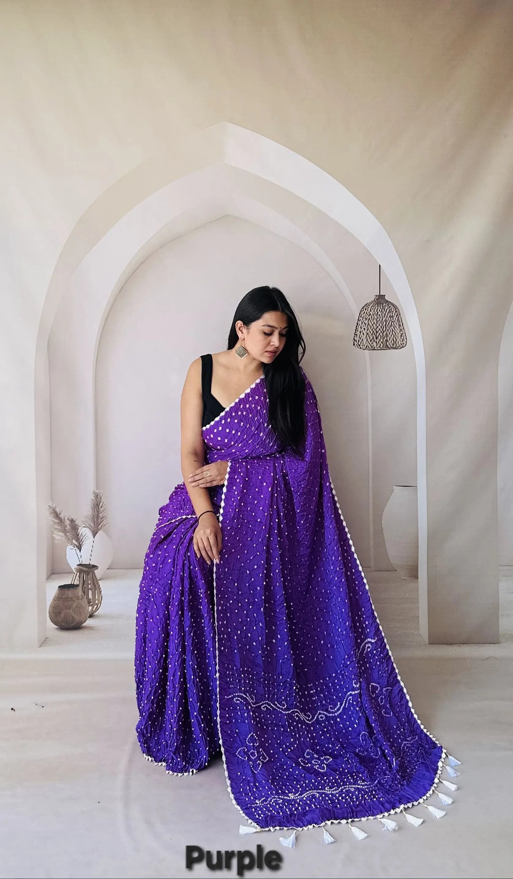Purple Bandhani Edging Gaji Saree RAKHIYO