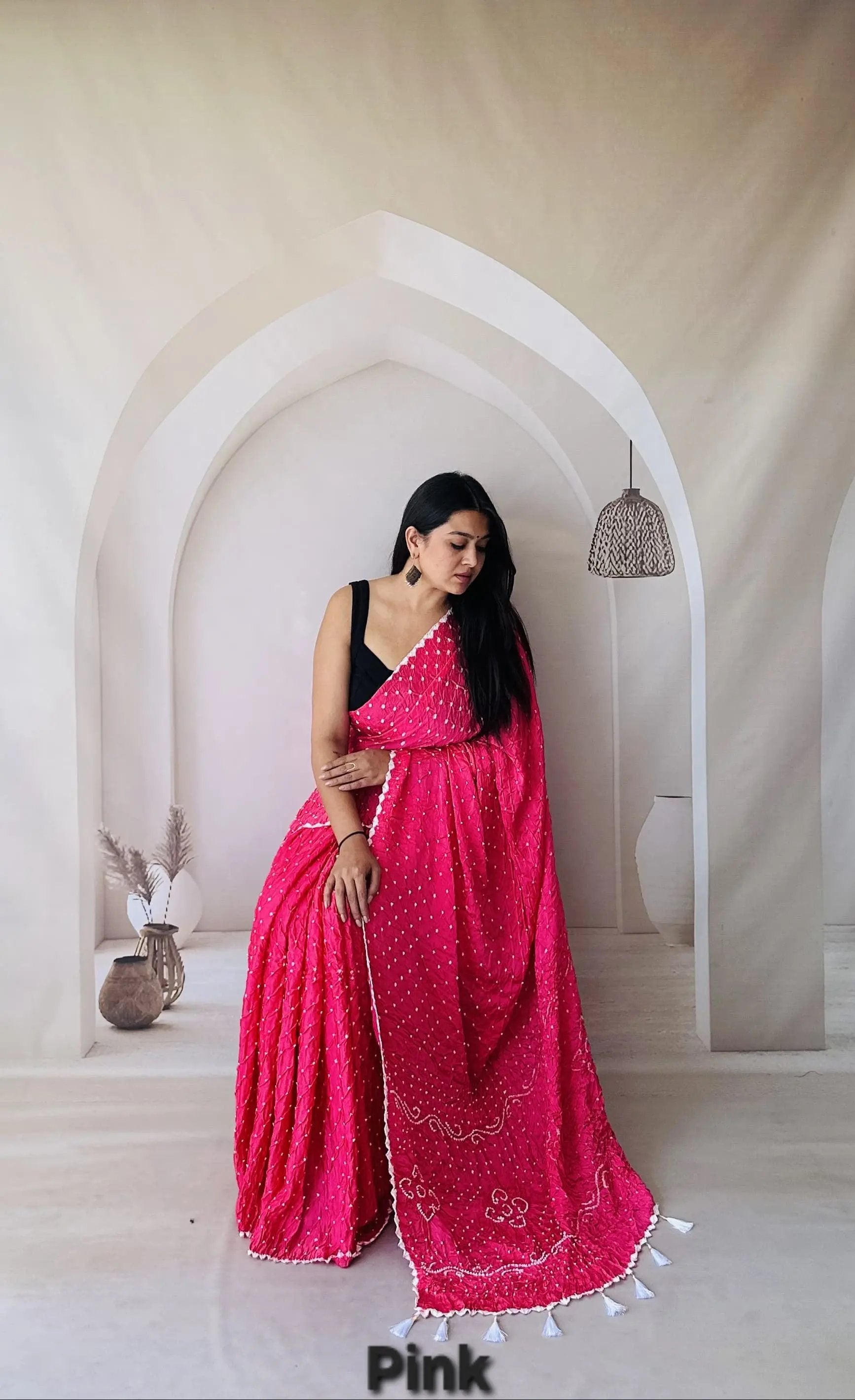 Pink Bandhani Edging Gaji Saree RAKHIYO