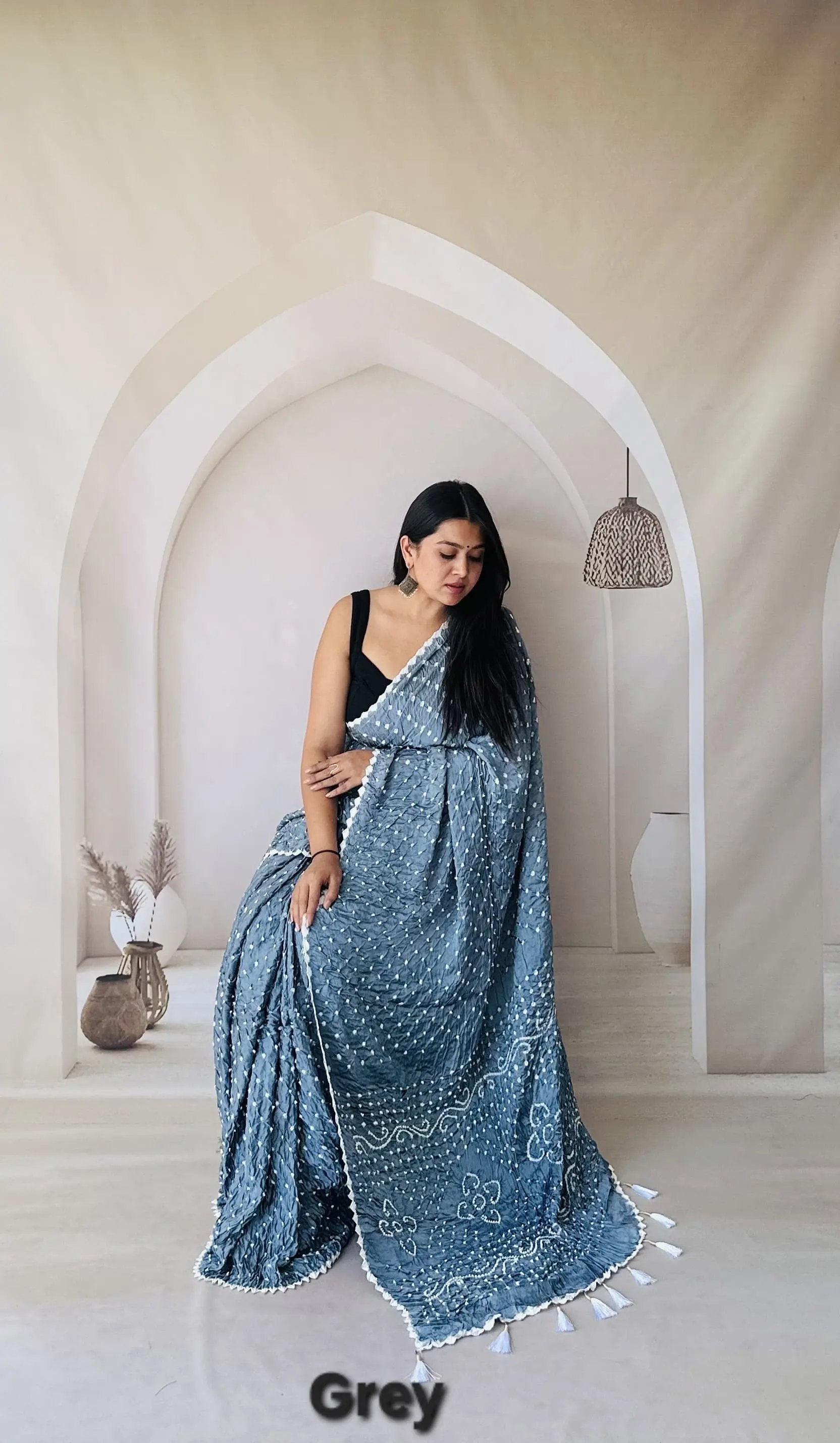 Grey Bandhani Edging Gaji Saree RAKHIYO