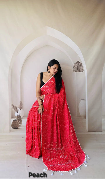 Peach Bandhani Edging Gaji Saree RAKHIYO