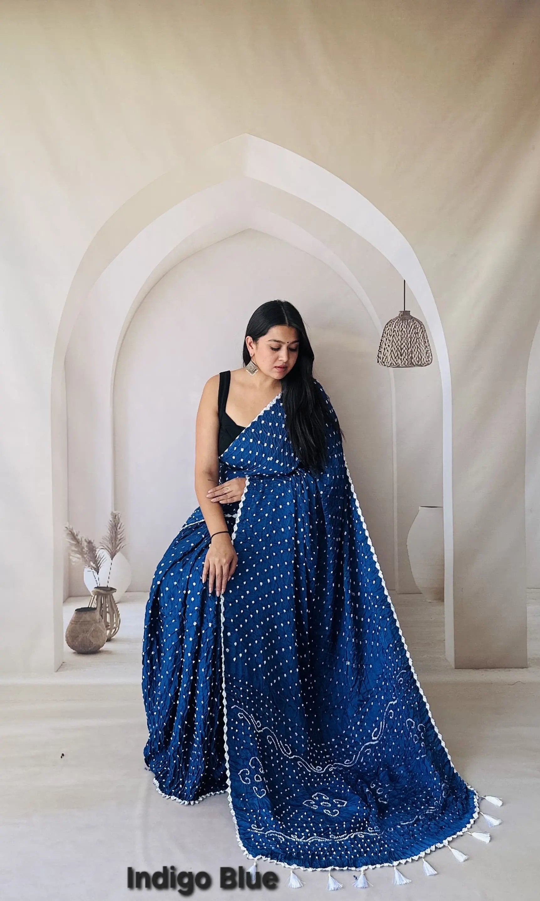 Indigo Blue Bandhani Edging Gaji Saree RAKHIYO