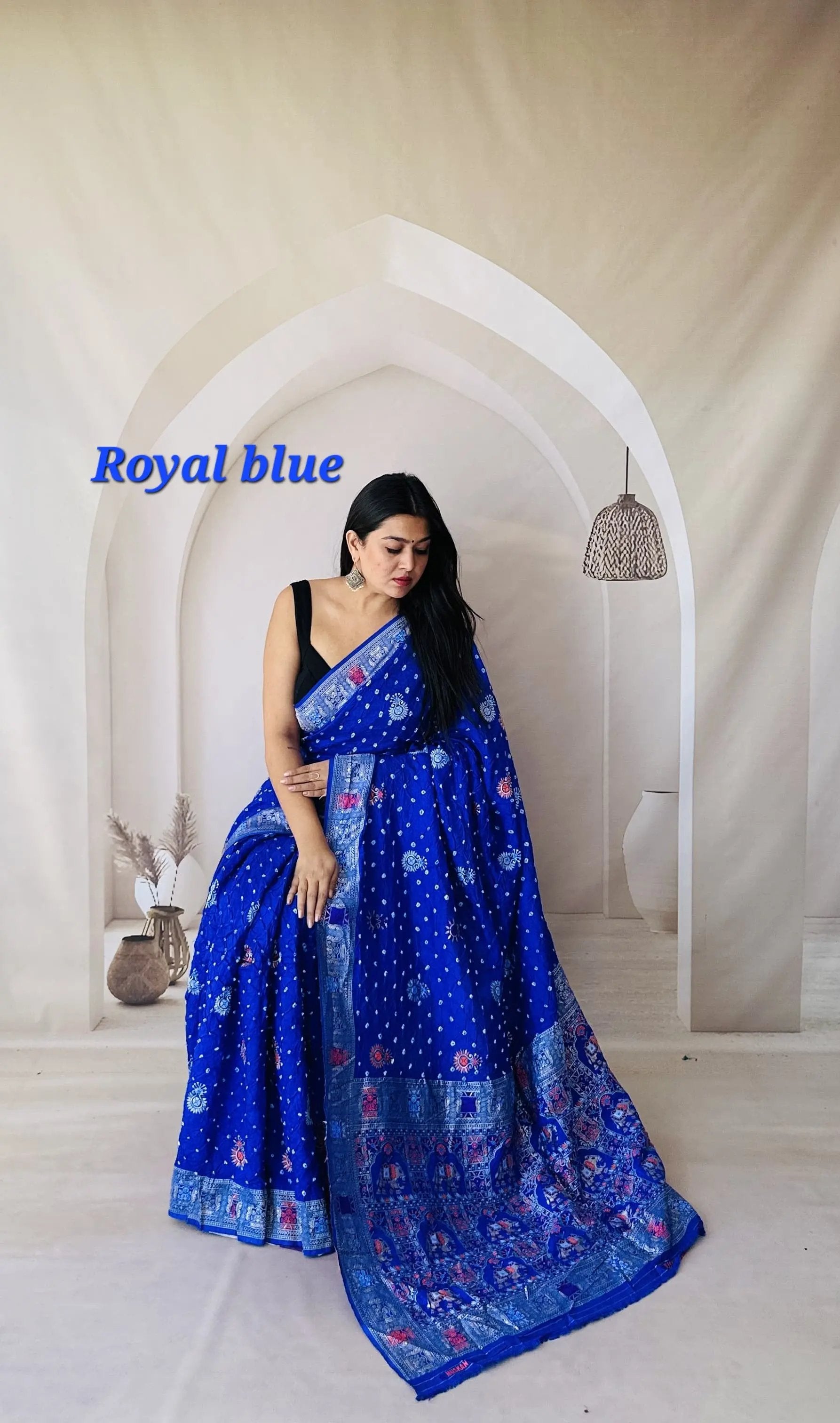 Royal Blue Patola-Bandhani Dupian Silk Saree RAKHIYO