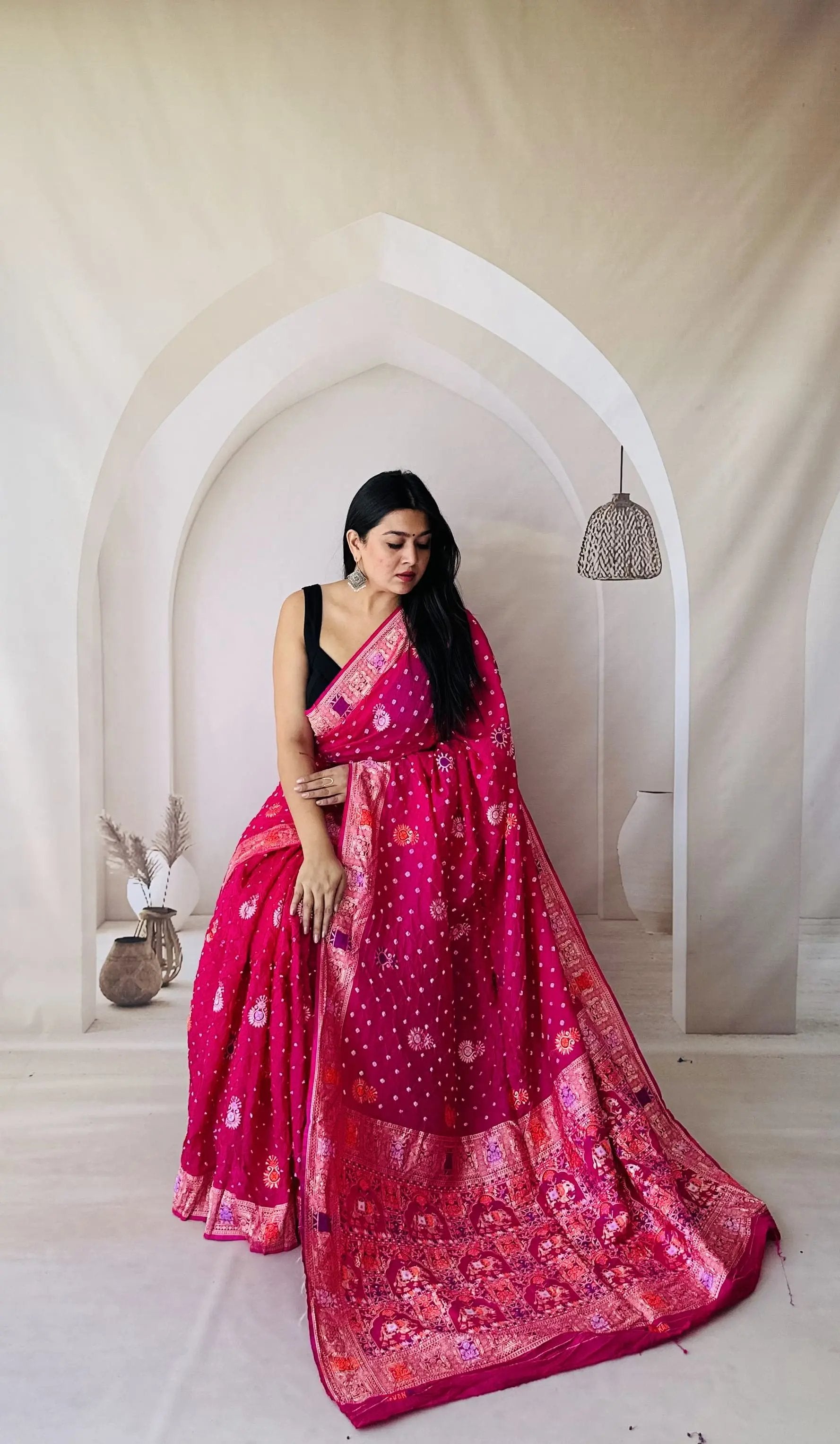 Pink Patola-Bandhani Dupian Silk Saree RAKHIYO