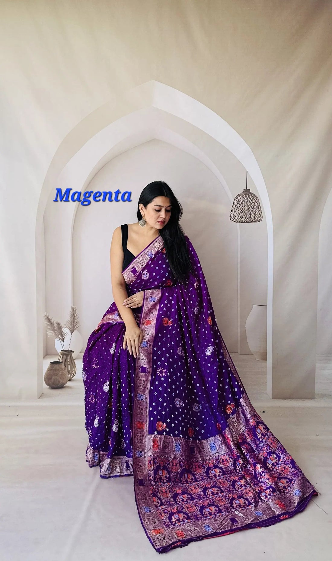 Magenta Patola-Bandhani Dupian Silk Saree RAKHIYO