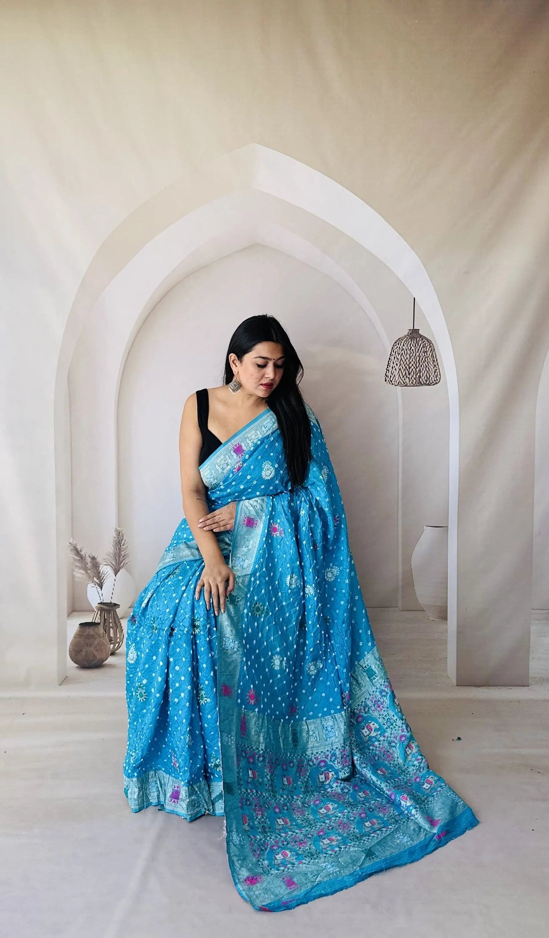 Sky Blue Patola-Bandhani Dupian Silk Saree RAKHIYO