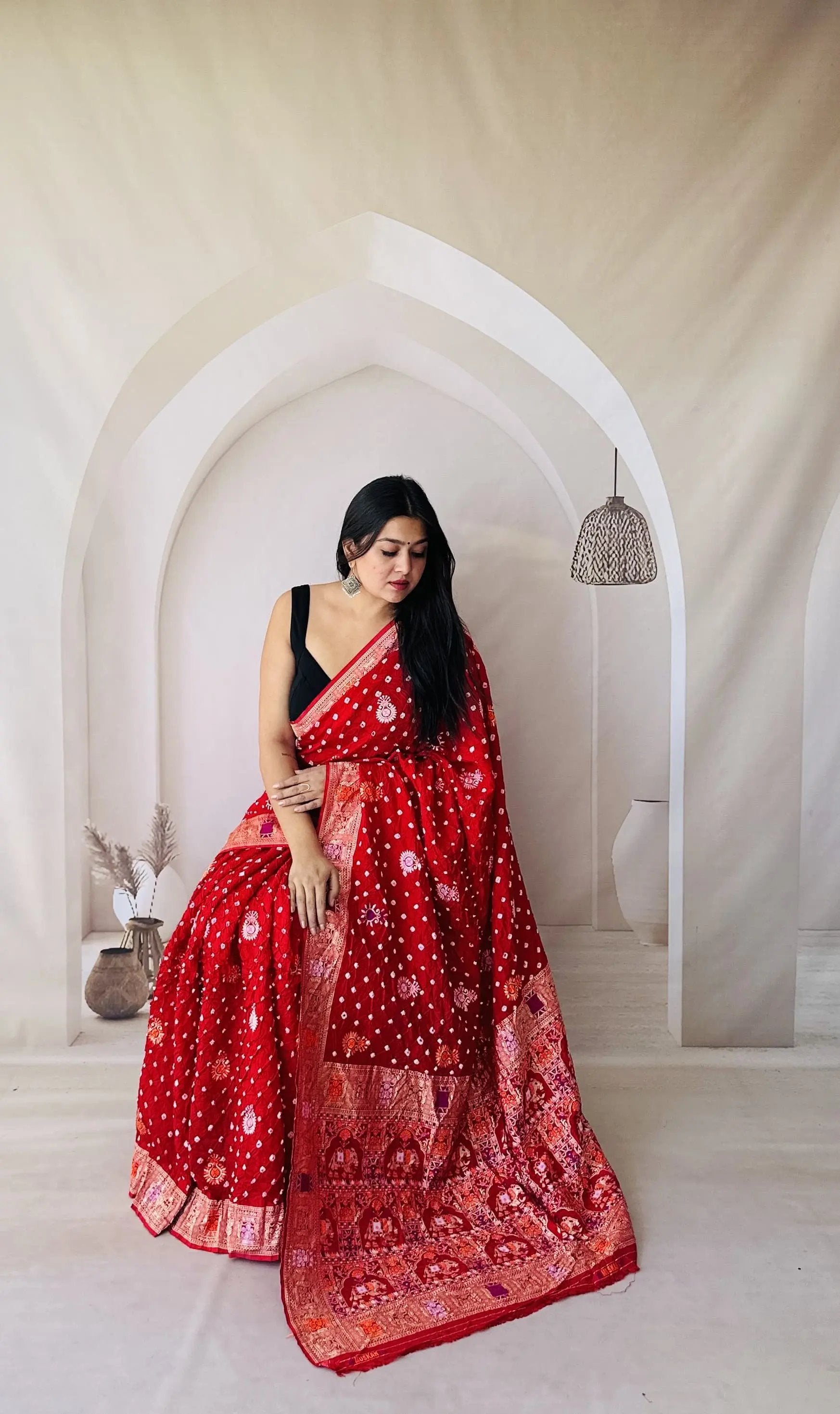 Red Patola-Bandhani Dupian Silk Saree RAKHIYO