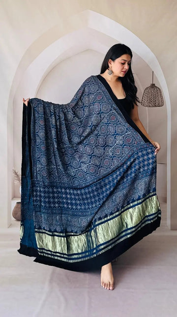 Indigo Ajarakh Modal Tissue Dupatta RAKHIYO