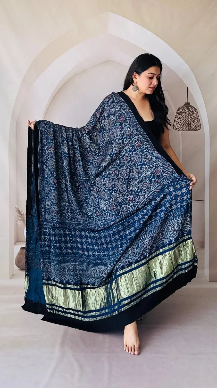 Indigo Ajarakh Modal Tissue Dupatta RAKHIYO