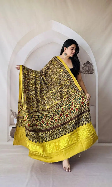 Mustard Ajarakh Modal Tissue Dupatta RAKHIYO