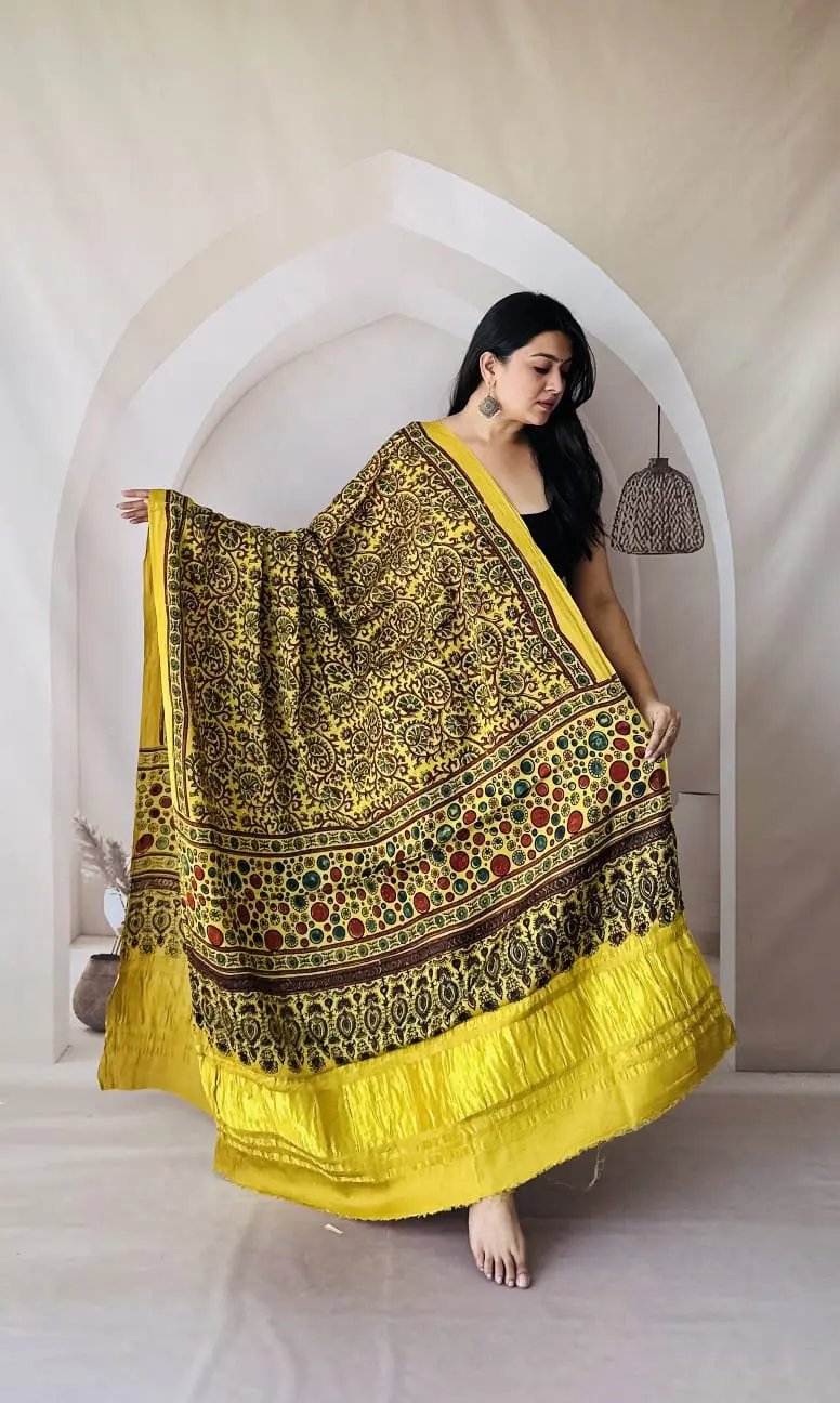 Mustard Ajarakh Modal Tissue Dupatta RAKHIYO