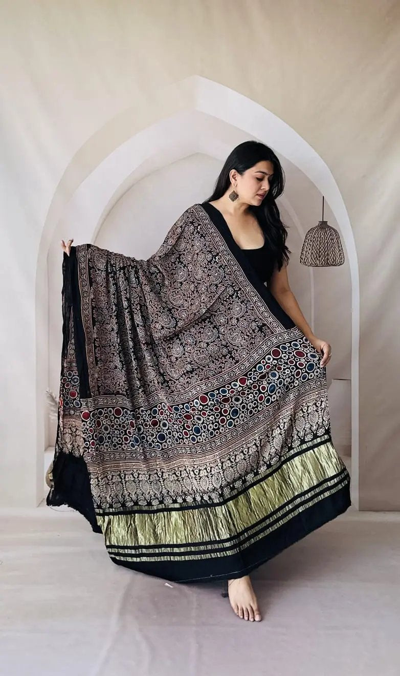 Black Ajarakh Modal Tissue Dupatta RAKHIYO