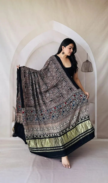 Black Ajarakh Modal Tissue Dupatta RAKHIYO