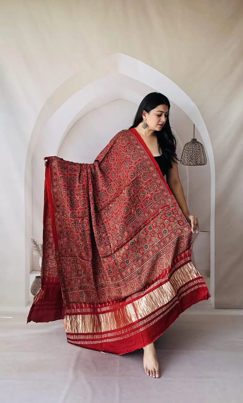 Maroon Ajarakh Modal Tissue Dupatta RAKHIYO