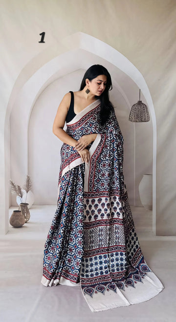 Ajarakh Natural Dyed Modal Saree RAKHIYO