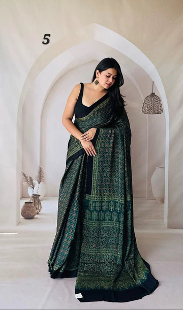 Ajarakh Natural Dyed Modal Saree RAKHIYO