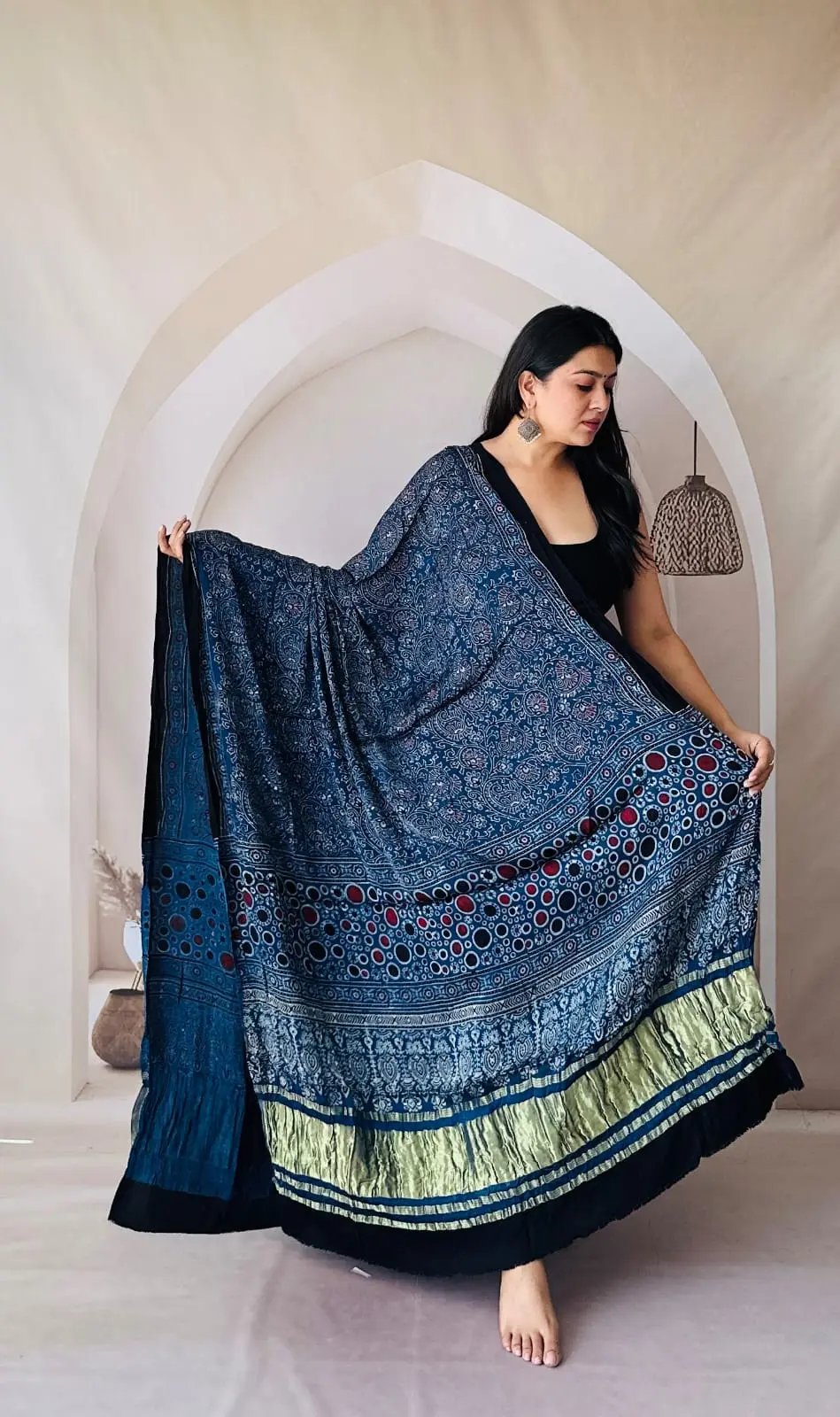 Indigo Ajarakh Modal Tissue Dupatta RAKHIYO