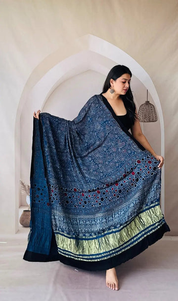 Indigo Ajarakh Modal Tissue Dupatta RAKHIYO