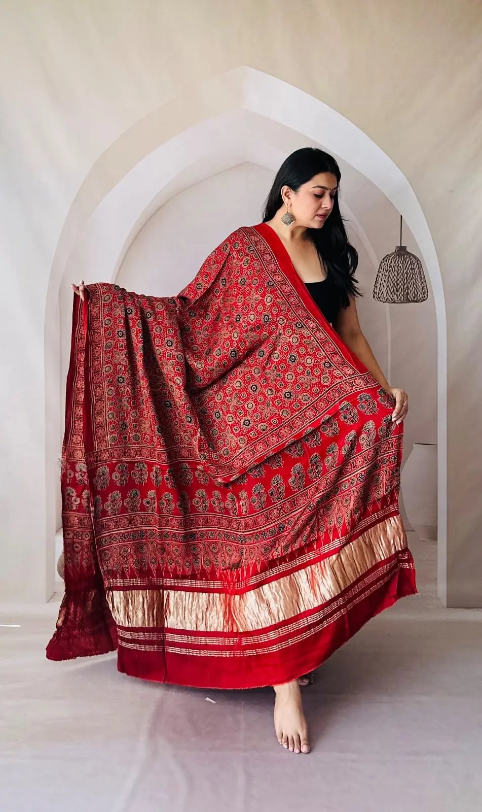 Maroon Ajarakh Modal Tissue Dupatta RAKHIYO