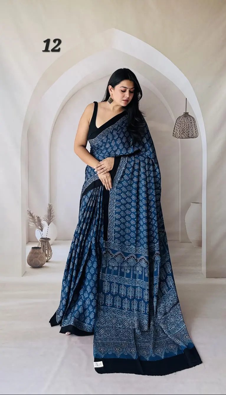 Ajarakh Natural Dyed Modal Saree RAKHIYO