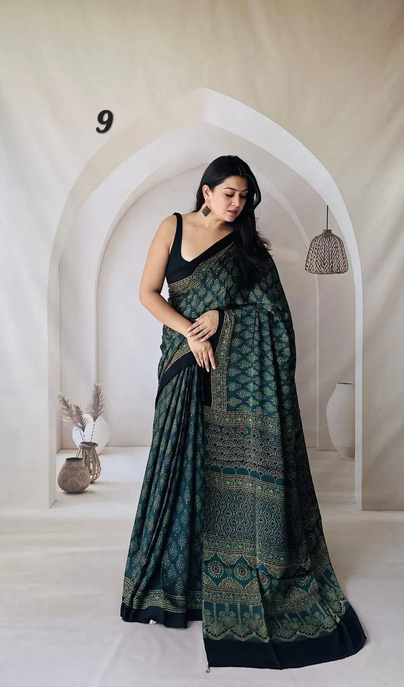 Ajarakh Natural Dyed Modal Saree RAKHIYO