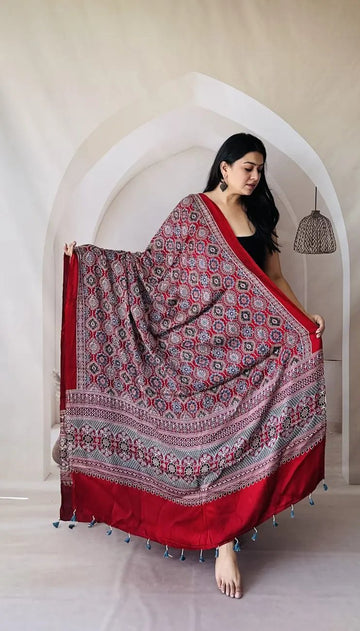 Maroon Ajarakh Modal Dupatta RAKHIYO
