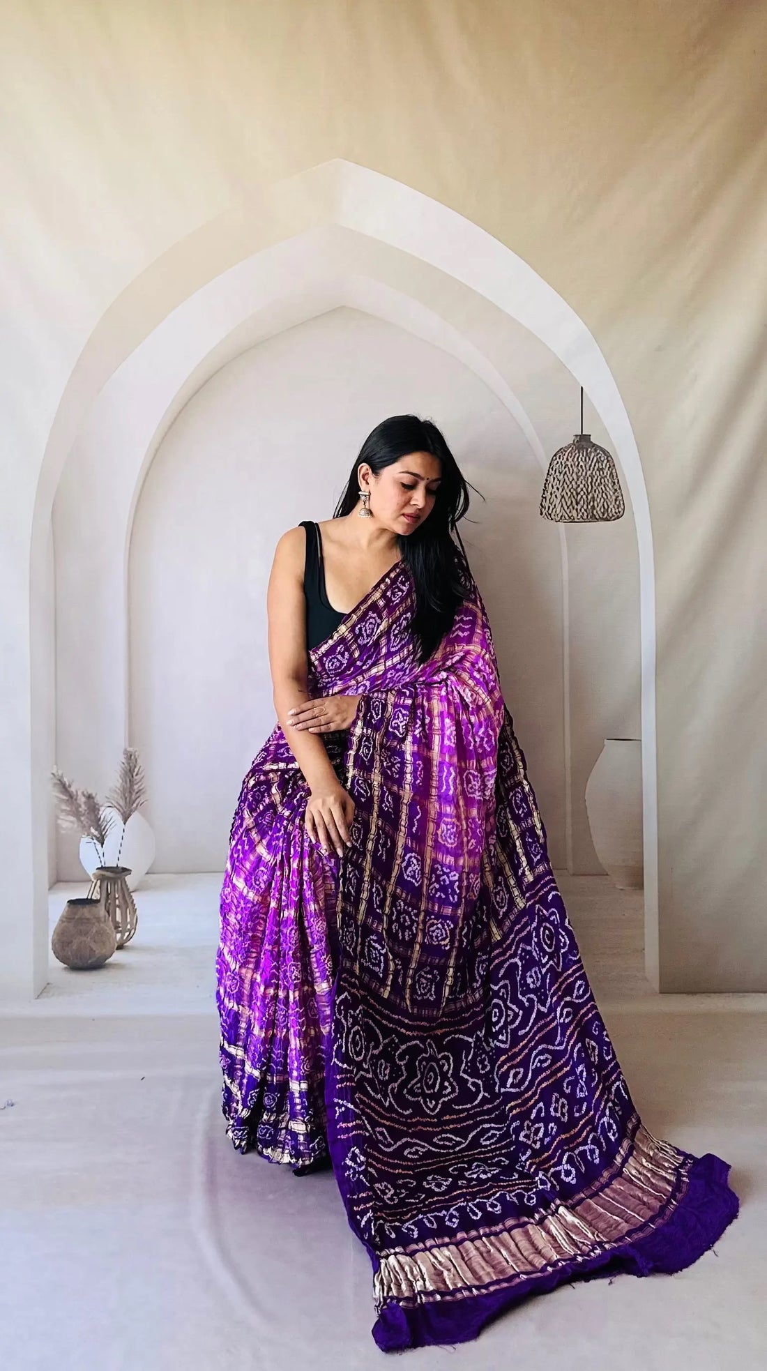 Magenta Shading Bandhej Garchola Gaji Silk Saree RAKHIYO