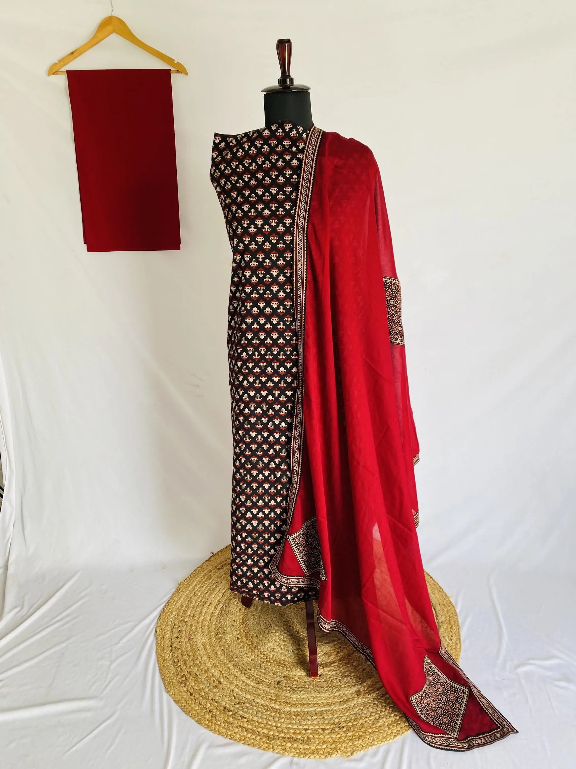 Ajarakh Vegetable Dye Patchwork Dupatta Cotton Suit Material RAKHIYO