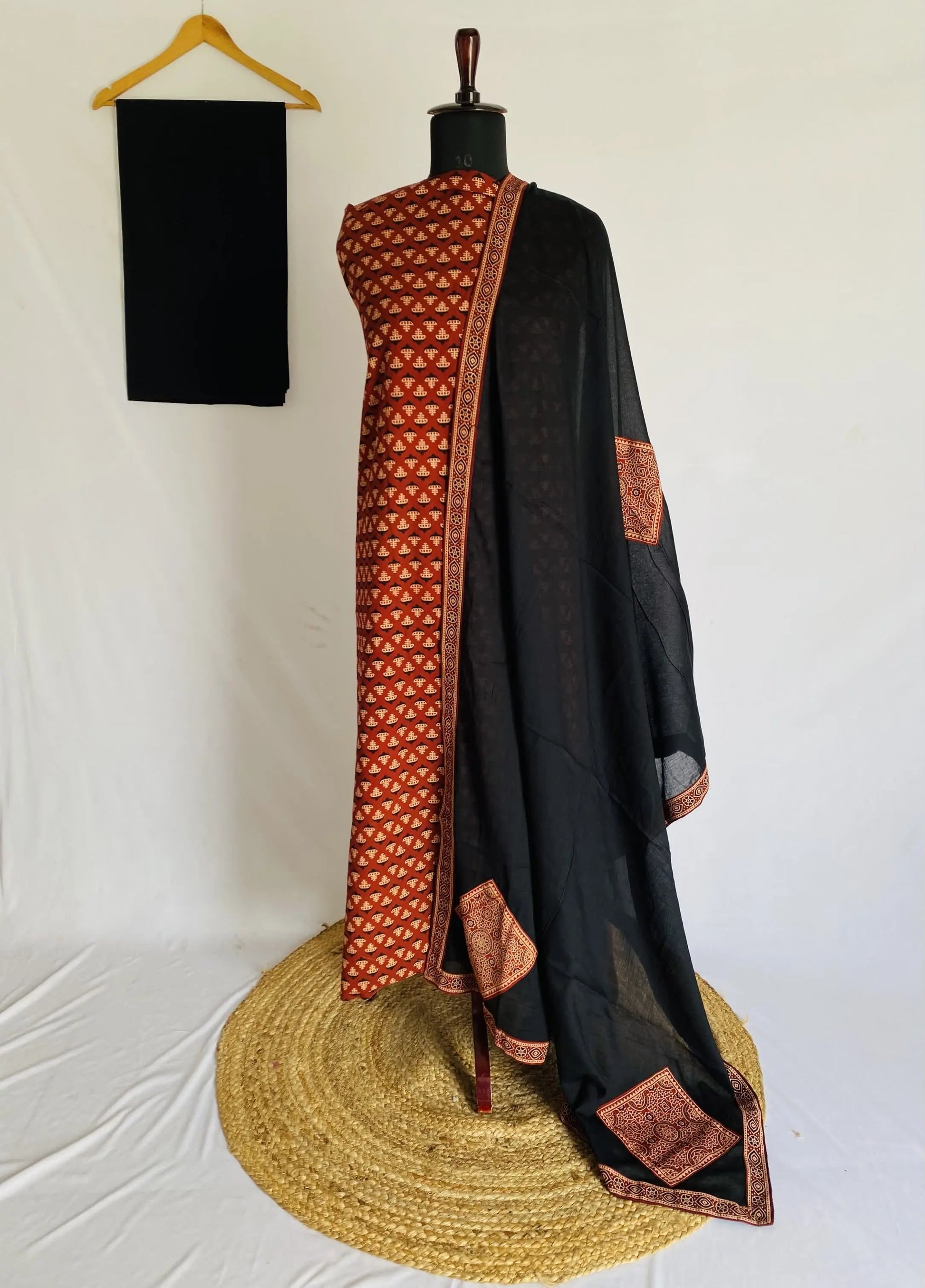 Ajarakh Vegetable Dye Patchwork Dupatta Cotton Suit Material RAKHIYO