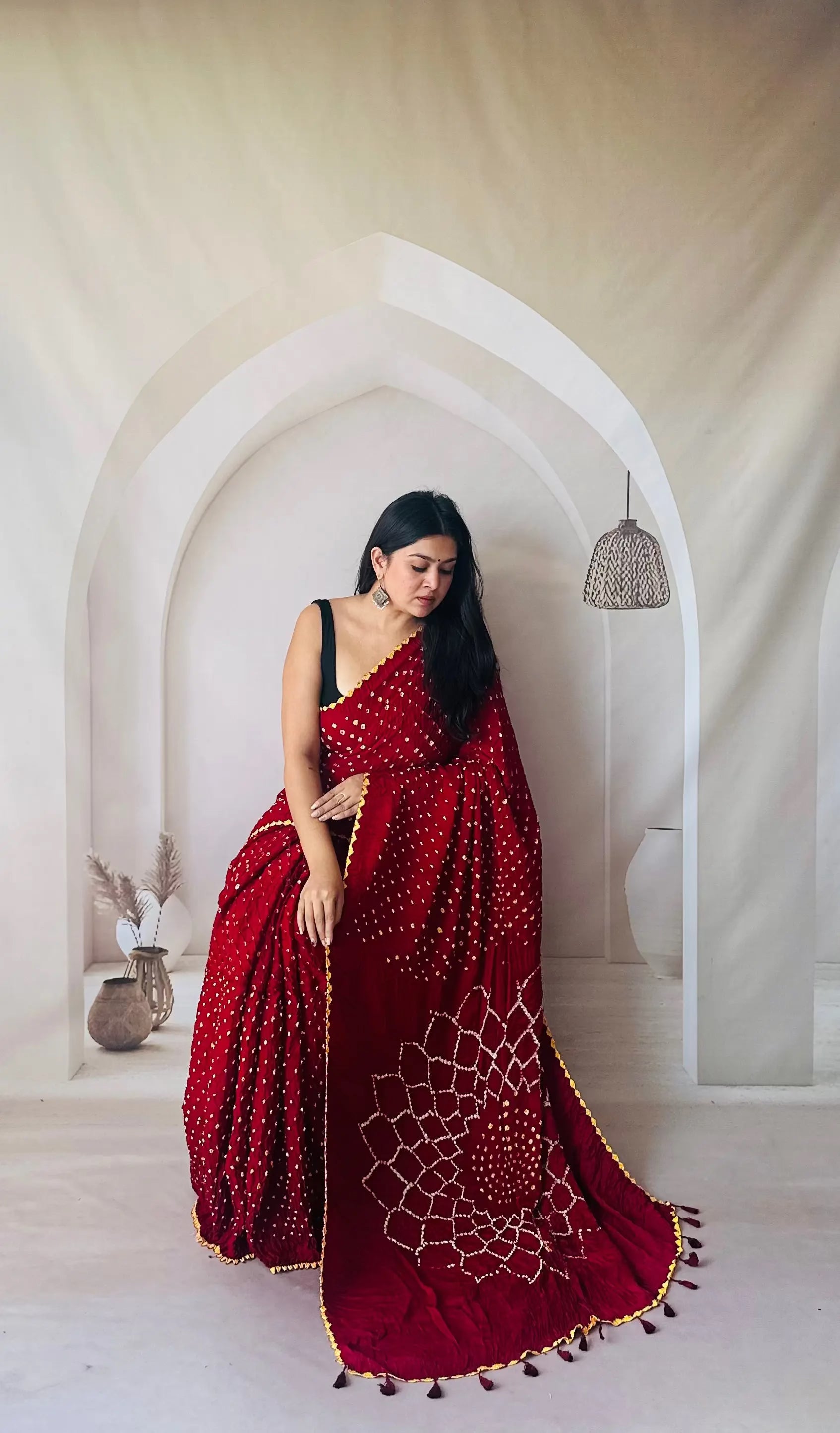 Maroon Bandhej Spider Modal Silk Saree RAKHIYO