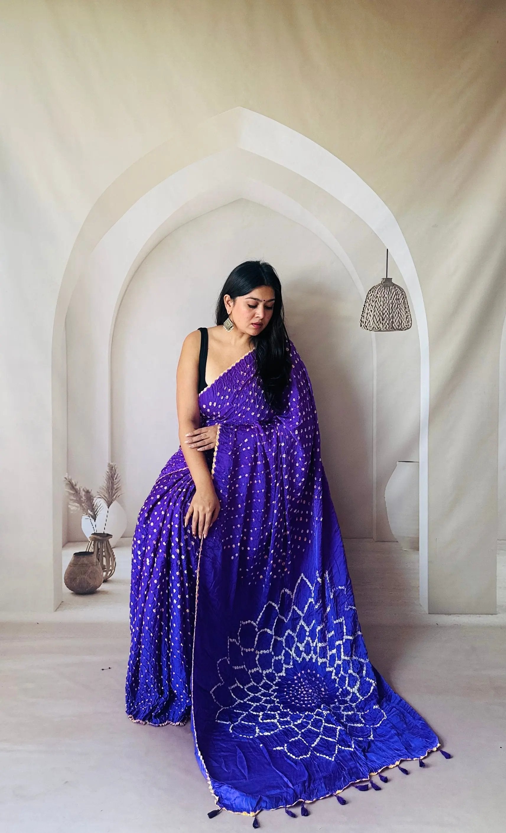 Lavender Bandhej Spider Modal Silk Saree RAKHIYO