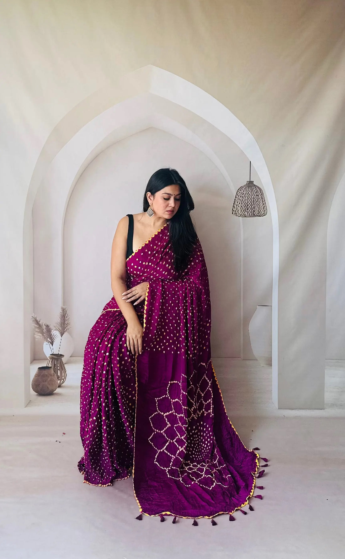 Magenta Bandhej Spider Modal Silk Saree RAKHIYO
