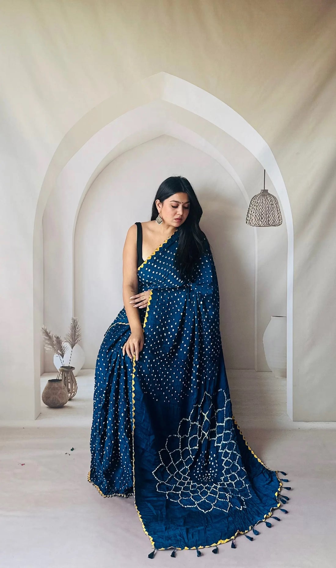 Teal Blue Bandhej Spider Modal Silk Saree RAKHIYO