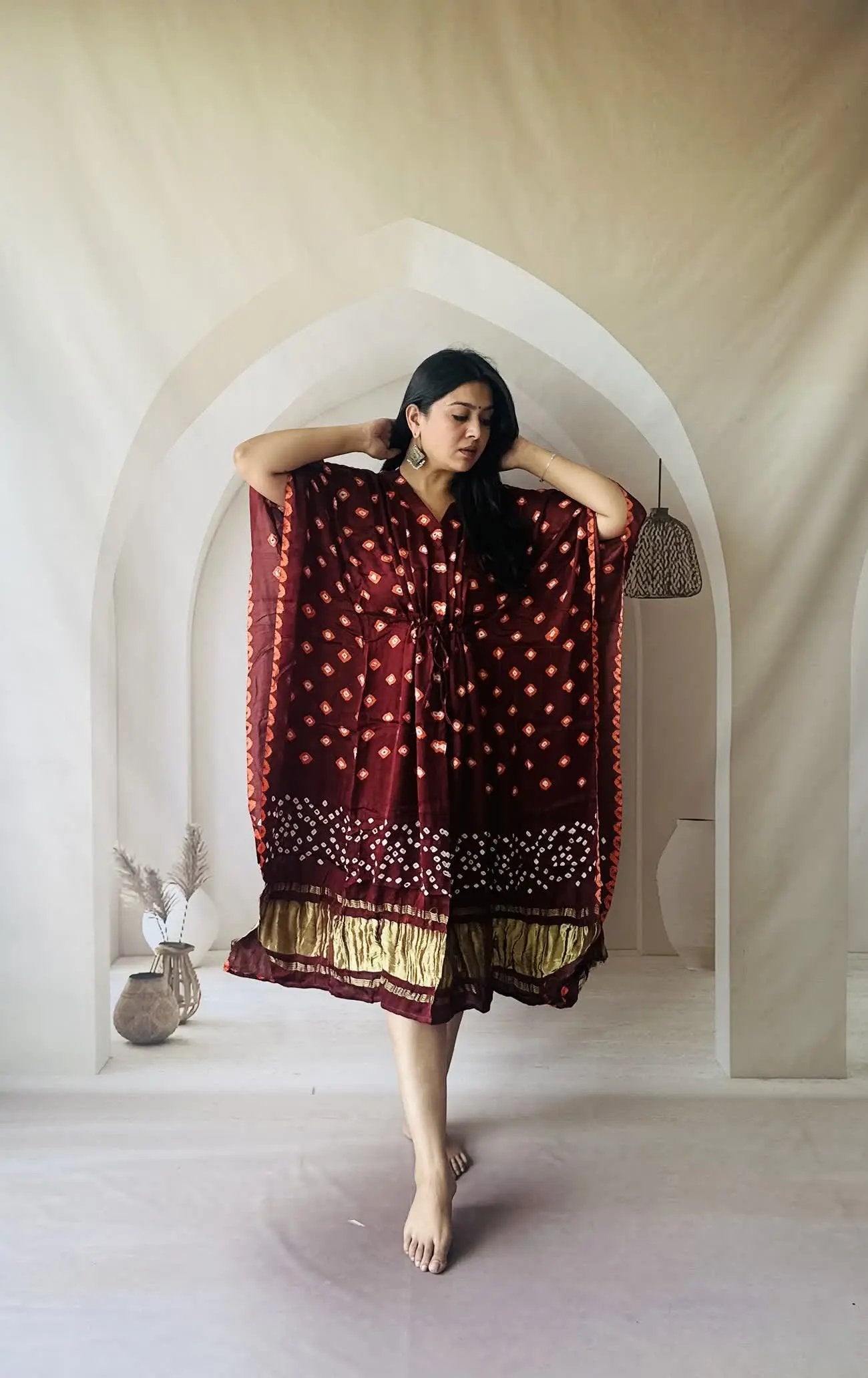 Bandhani Modal Silk kaftaan RAKHIYO