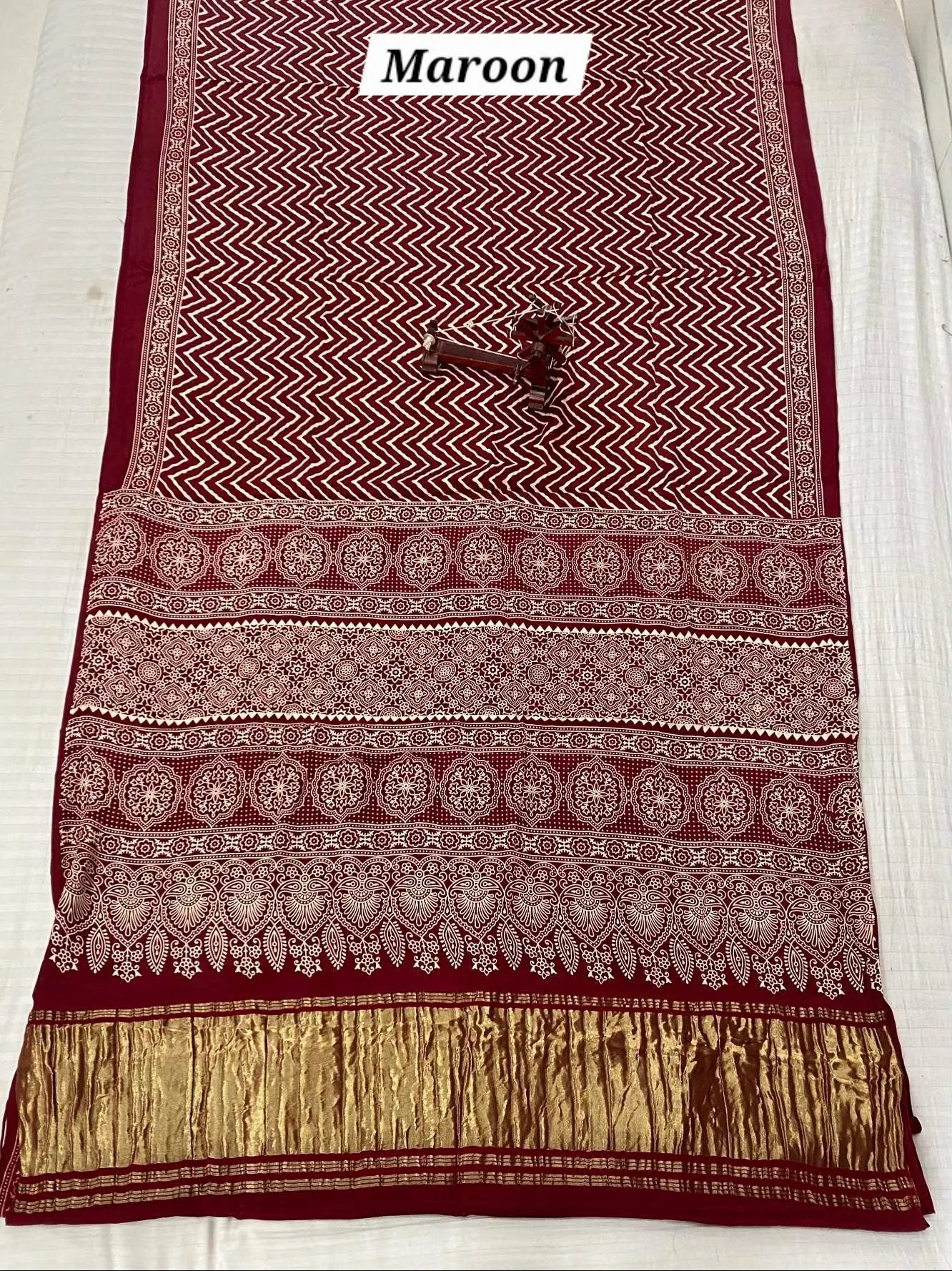 Laheriya Ajarakh Tissue Modal Silk Saree RAKHIYO