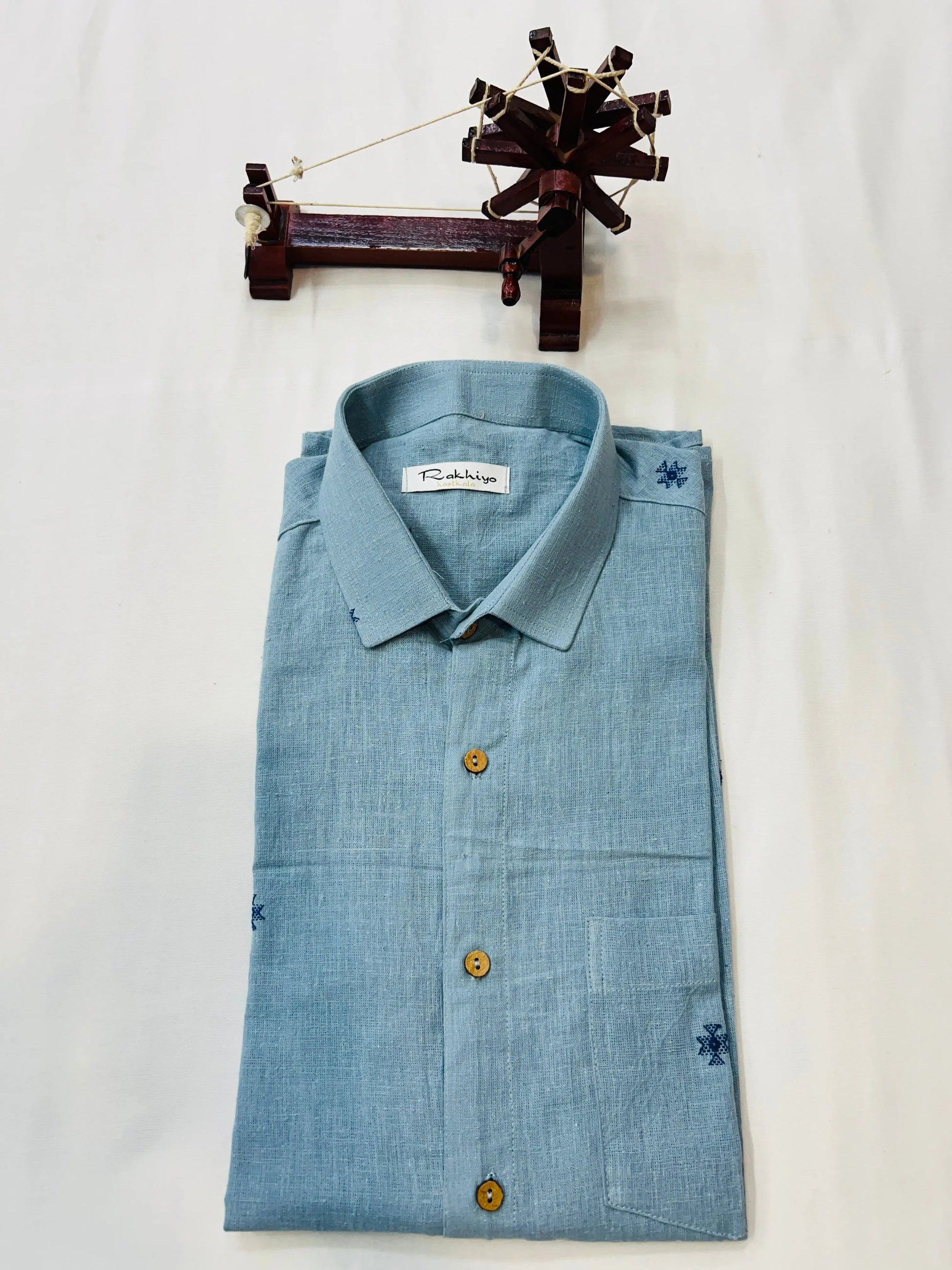 Indigo Blue Buti Kala Cotton Full Sleeve Shirt RAKHIYO