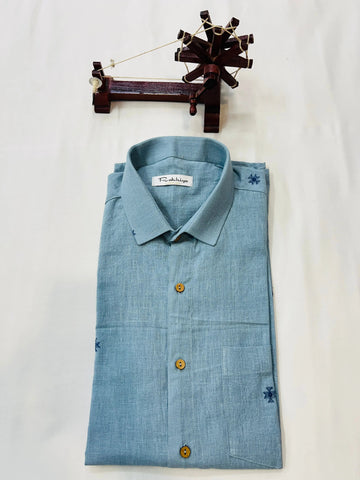 Indigo Blue Buti Kala Cotton Full Sleeve Shirt RAKHIYO